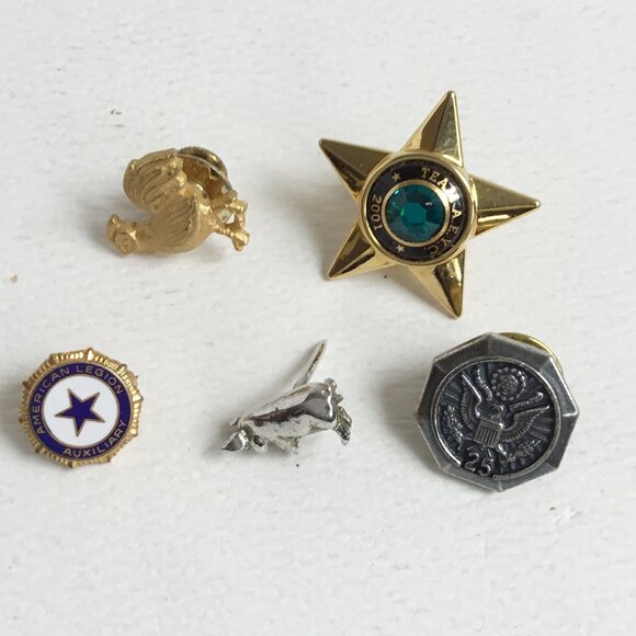 Vintage Chicken Pig Auxiliary Mixed Tie Lapel Tack Lot of 5 - Picture 1 of 2